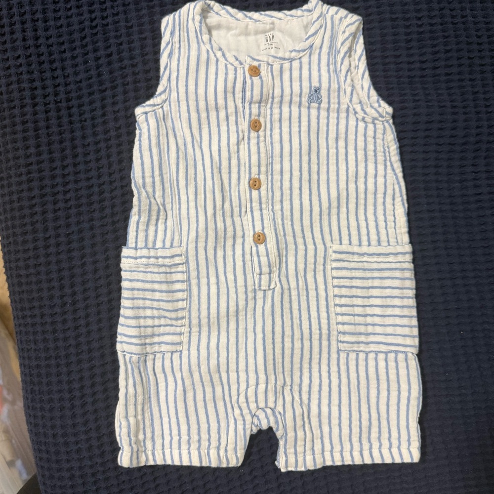 GAP Blue and White Striped Baby Romper